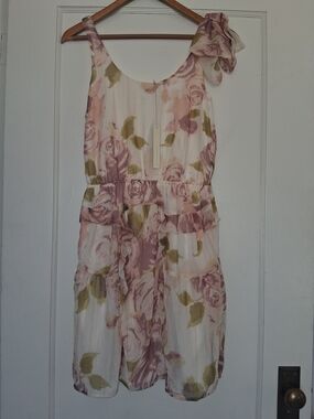 LC Lauren Conrad Floral Dress 8 Pastel Roses Bow Shoulder Spring Wedding